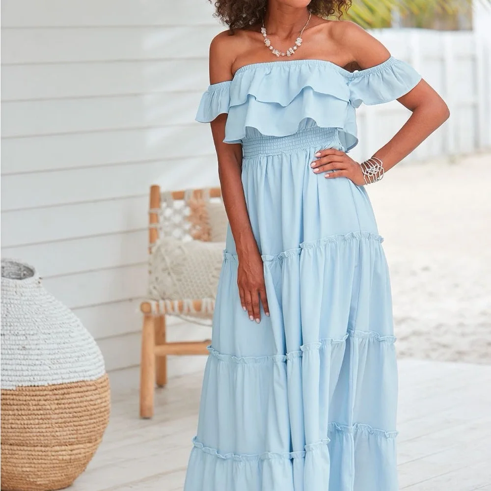 Lascana (Victoria Secret) Light Blue off the shoulder tiered Maxi Dress - Picture 11 of 13
